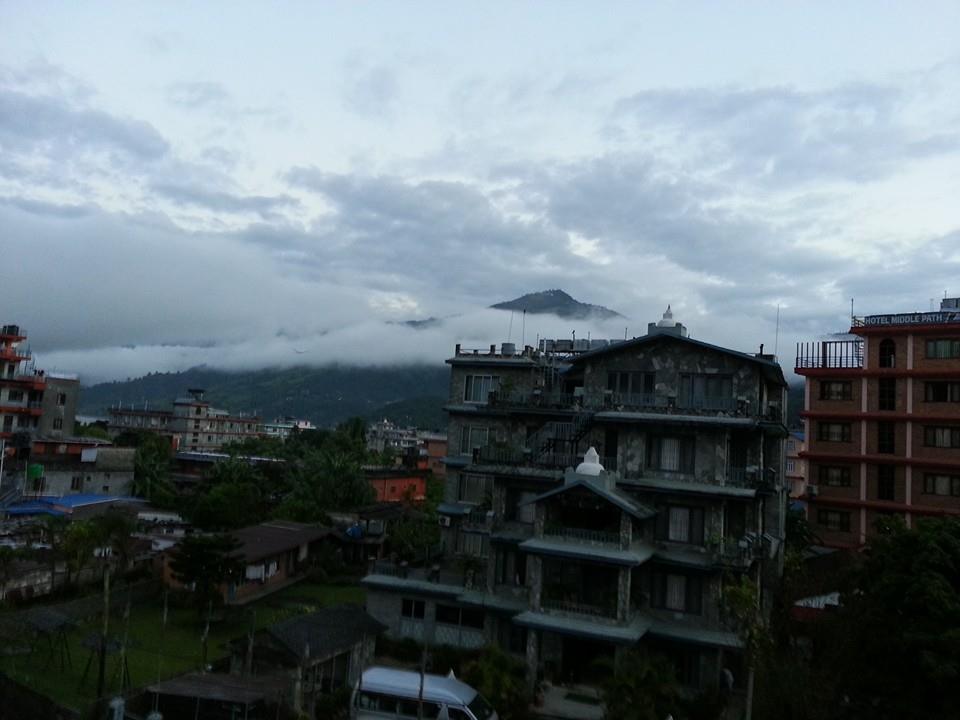 The Annapurna range from Pokhara — the view I missed while sick in my hotel room